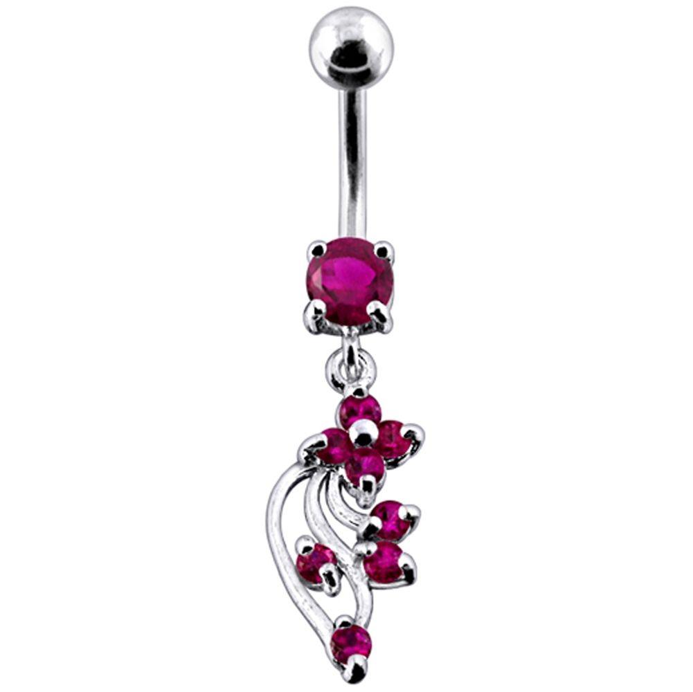 Titanium navel ring, Cheri ruby ​​red dangling navel ring