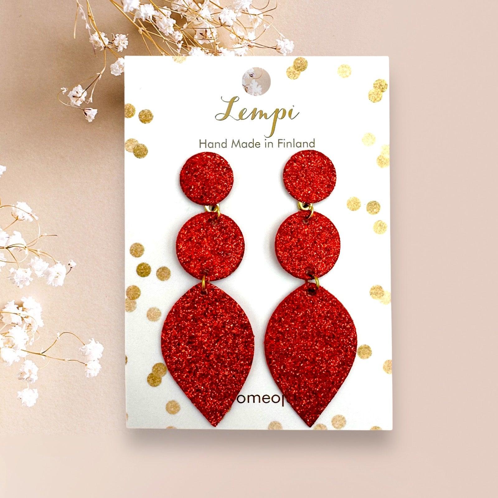 LEMPI® earrings, Armi (red glitter)