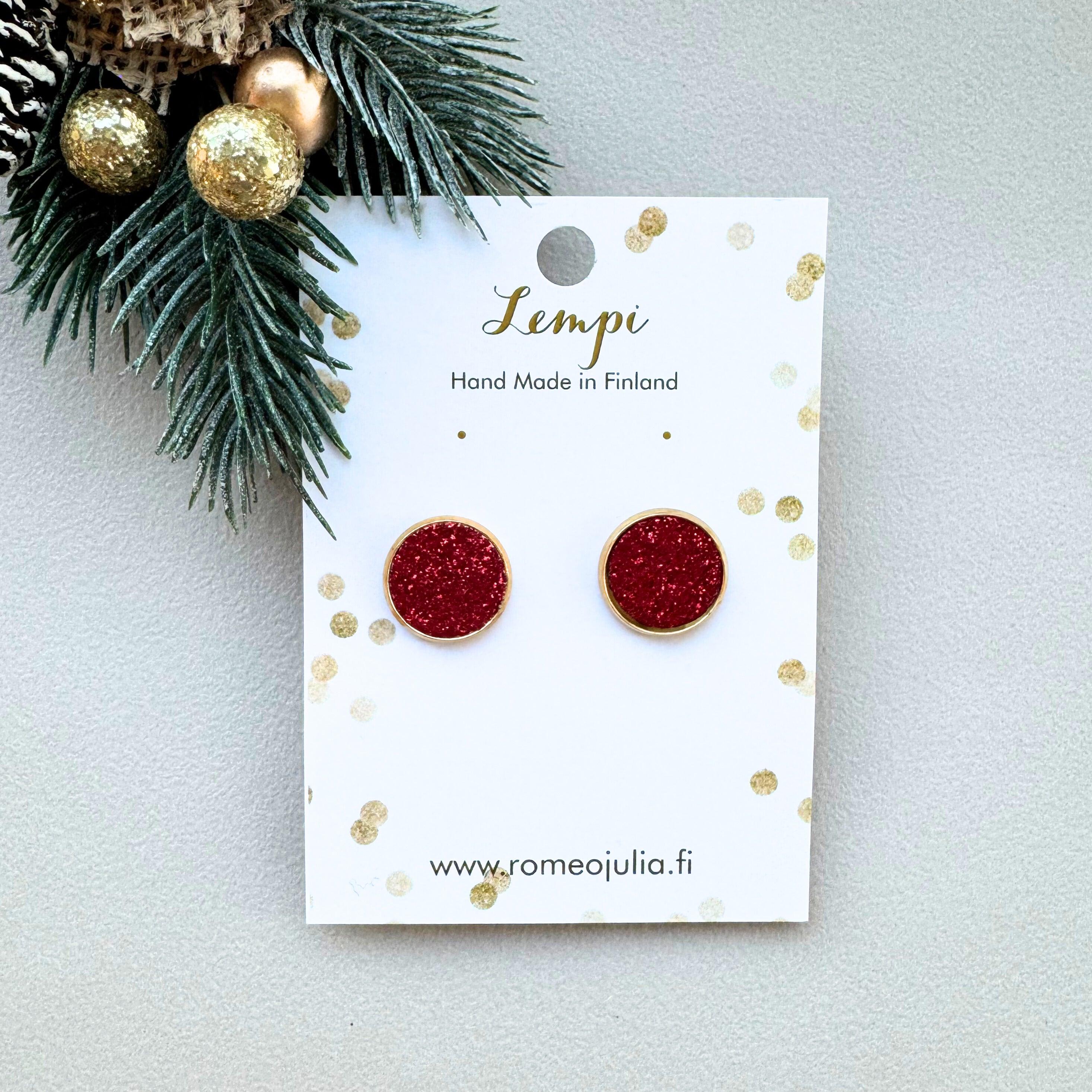 LEMPI earrings, Veera (gold / red glitter, S)