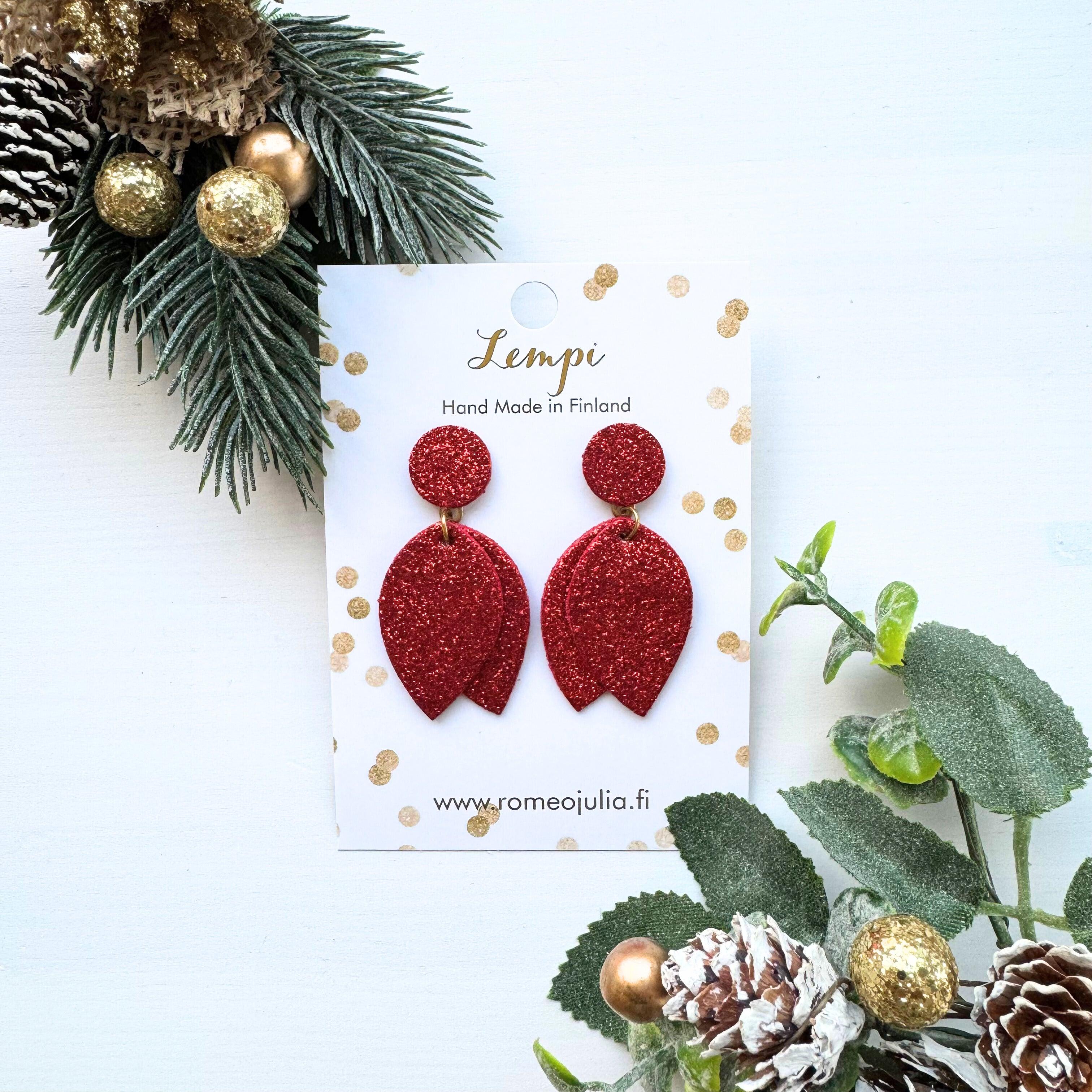 LEMPI® earrings, Bud (red glitter)