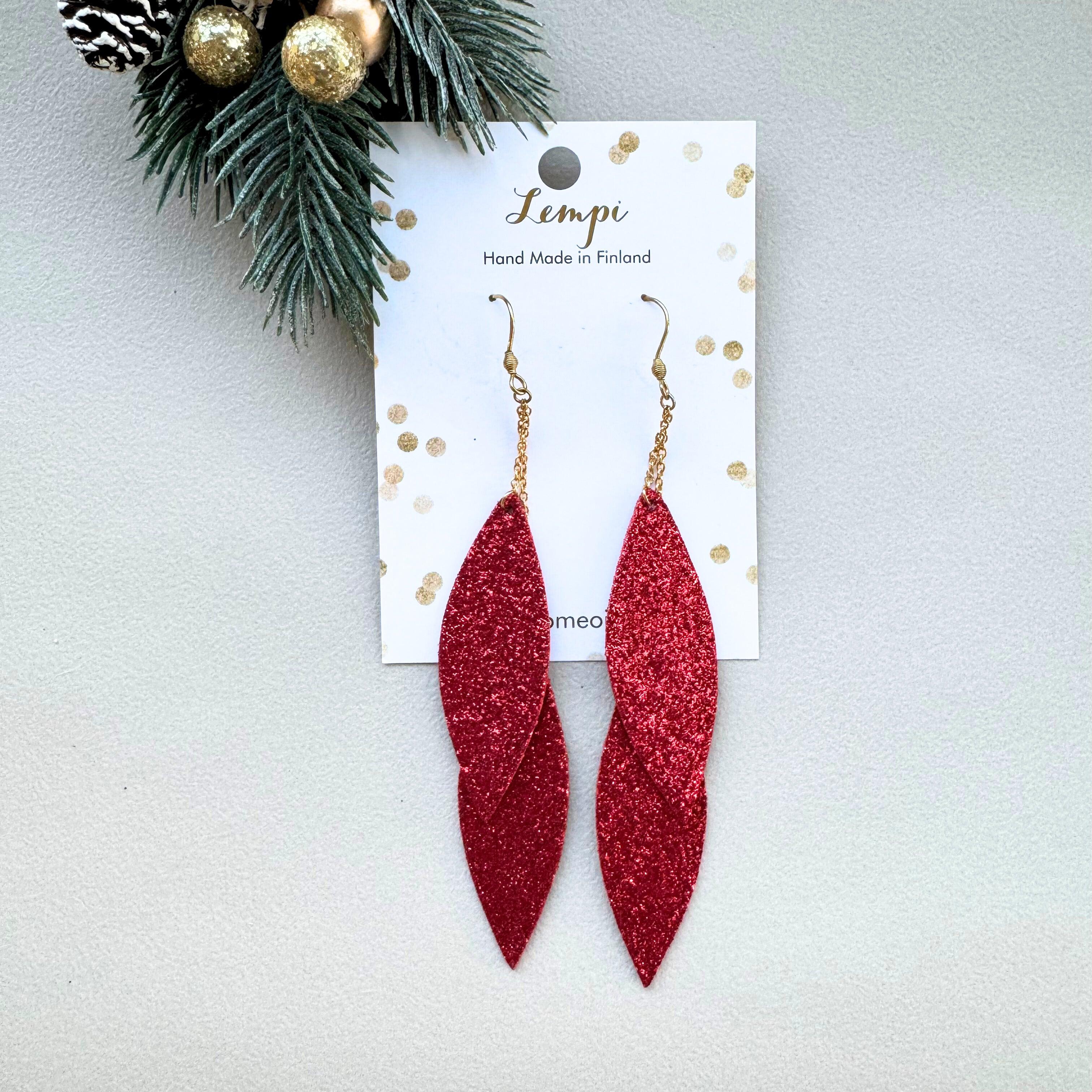 LEMPI earrings, Laura (red glitter, two-piece)