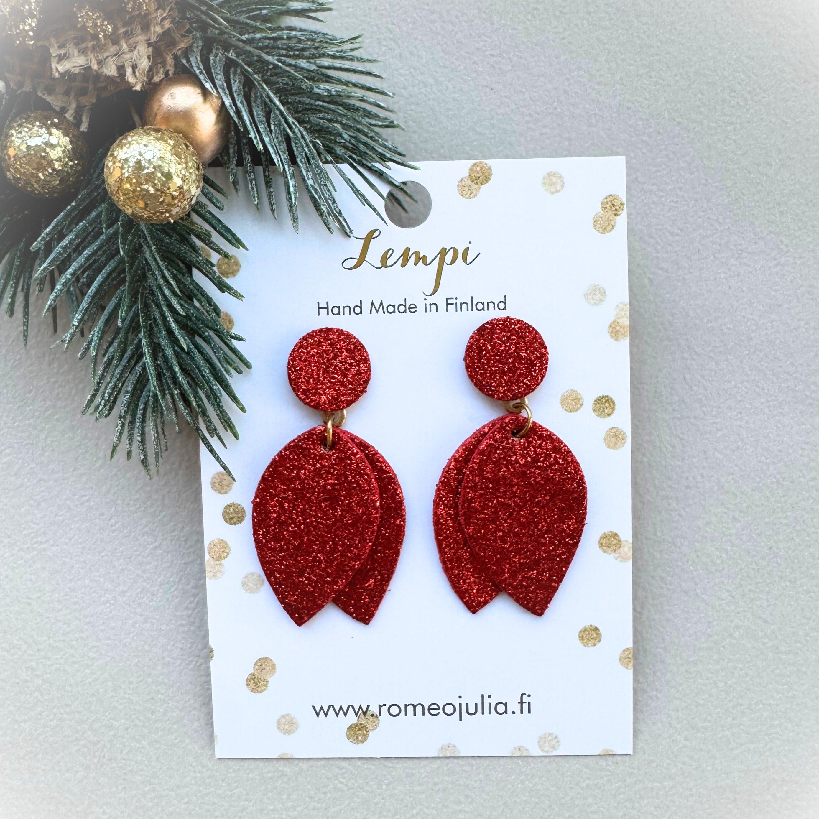 LEMPI® earrings, Bud (red glitter)