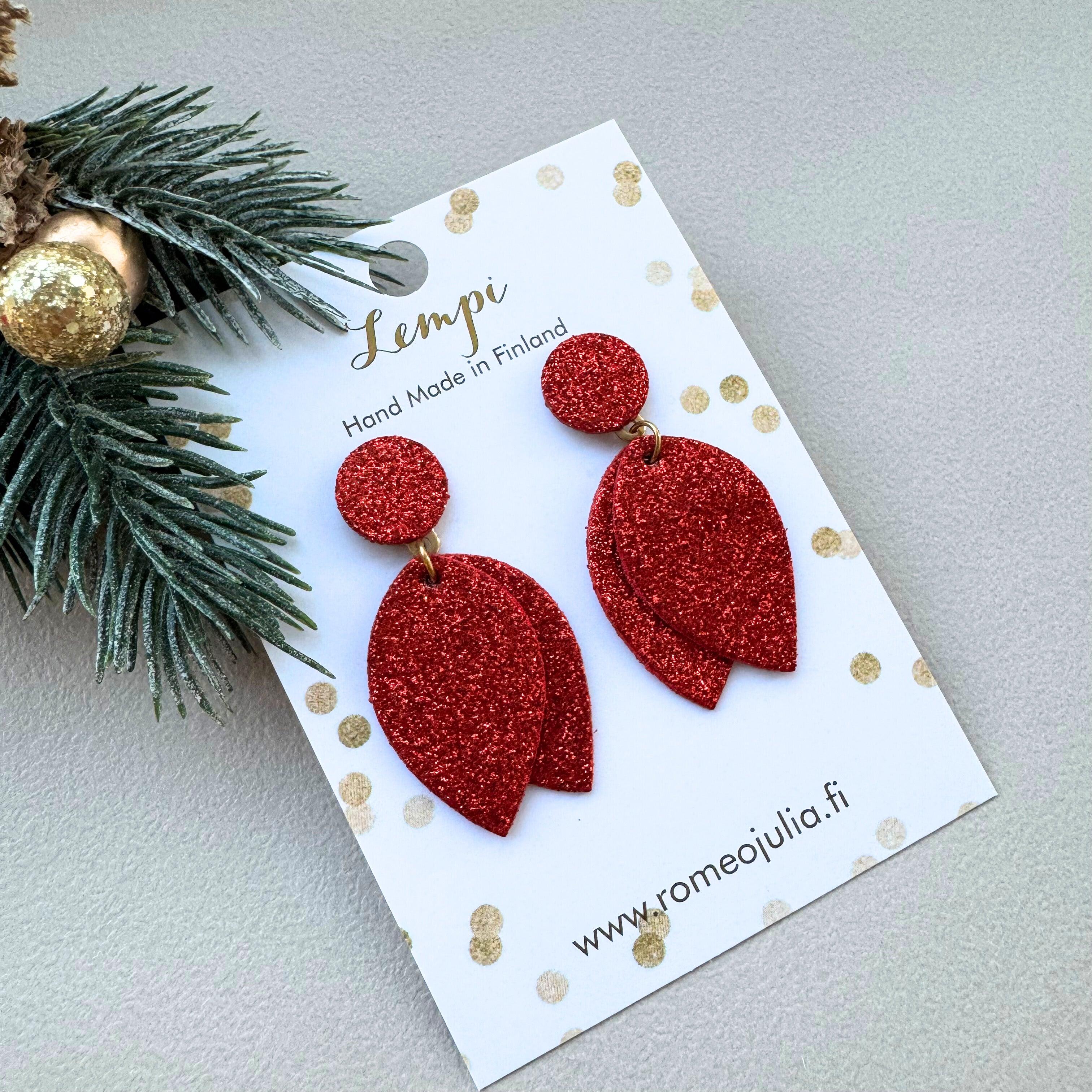 LEMPI® earrings, Bud (red glitter)