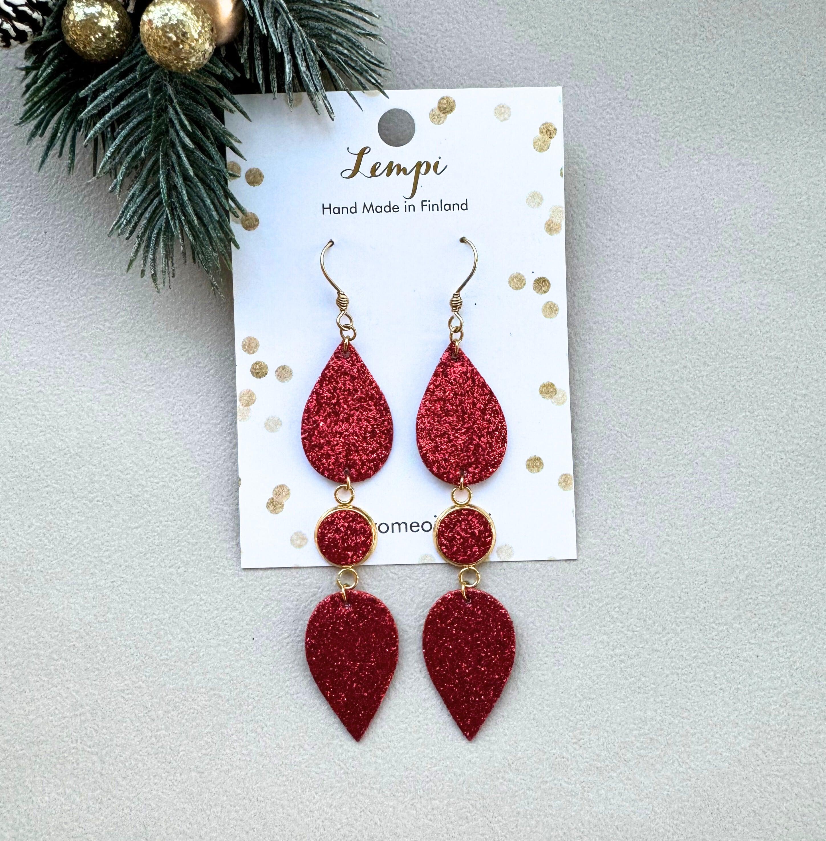 LEMPI earrings, Dream (red glitter / gold)