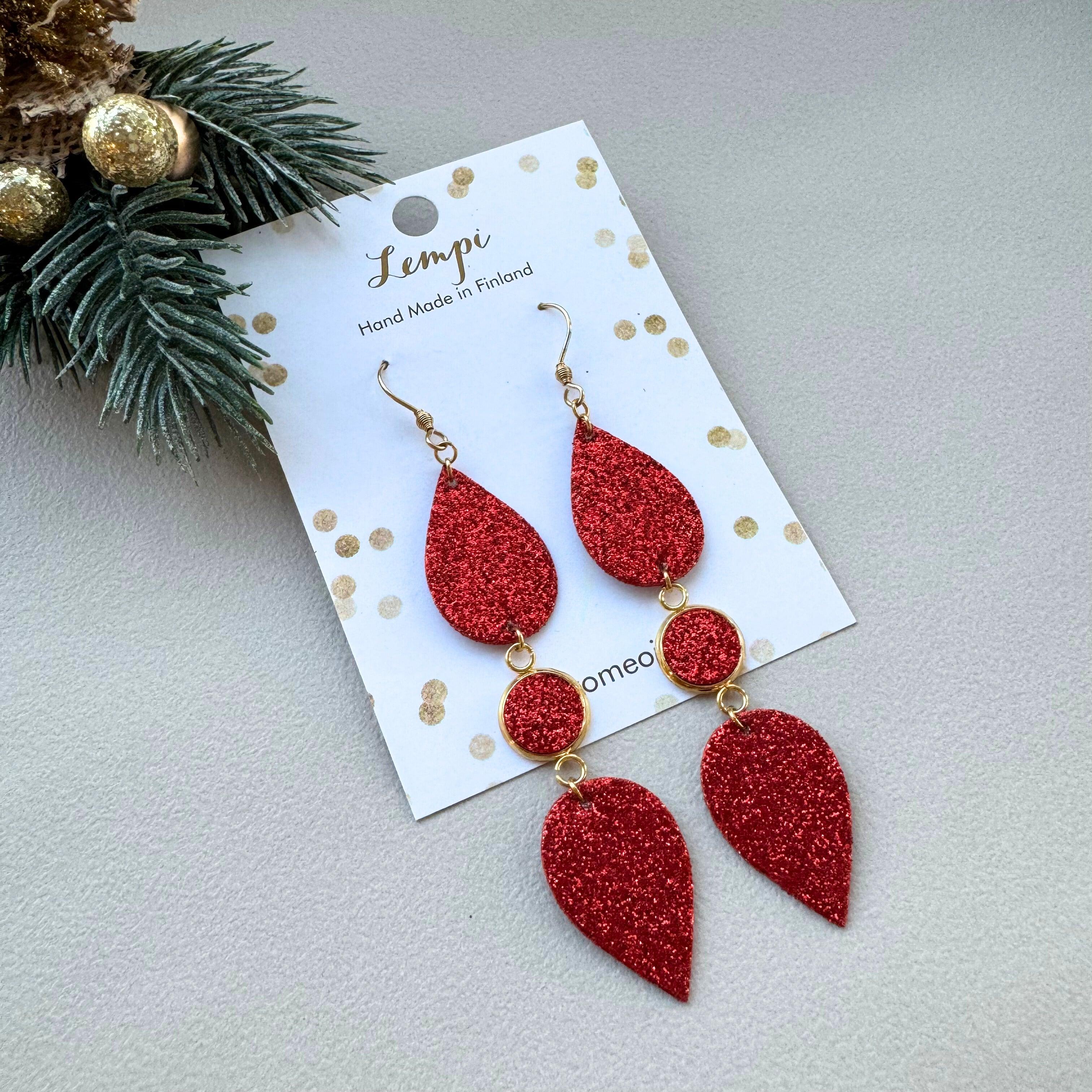 LEMPI earrings, Dream (red glitter / gold)