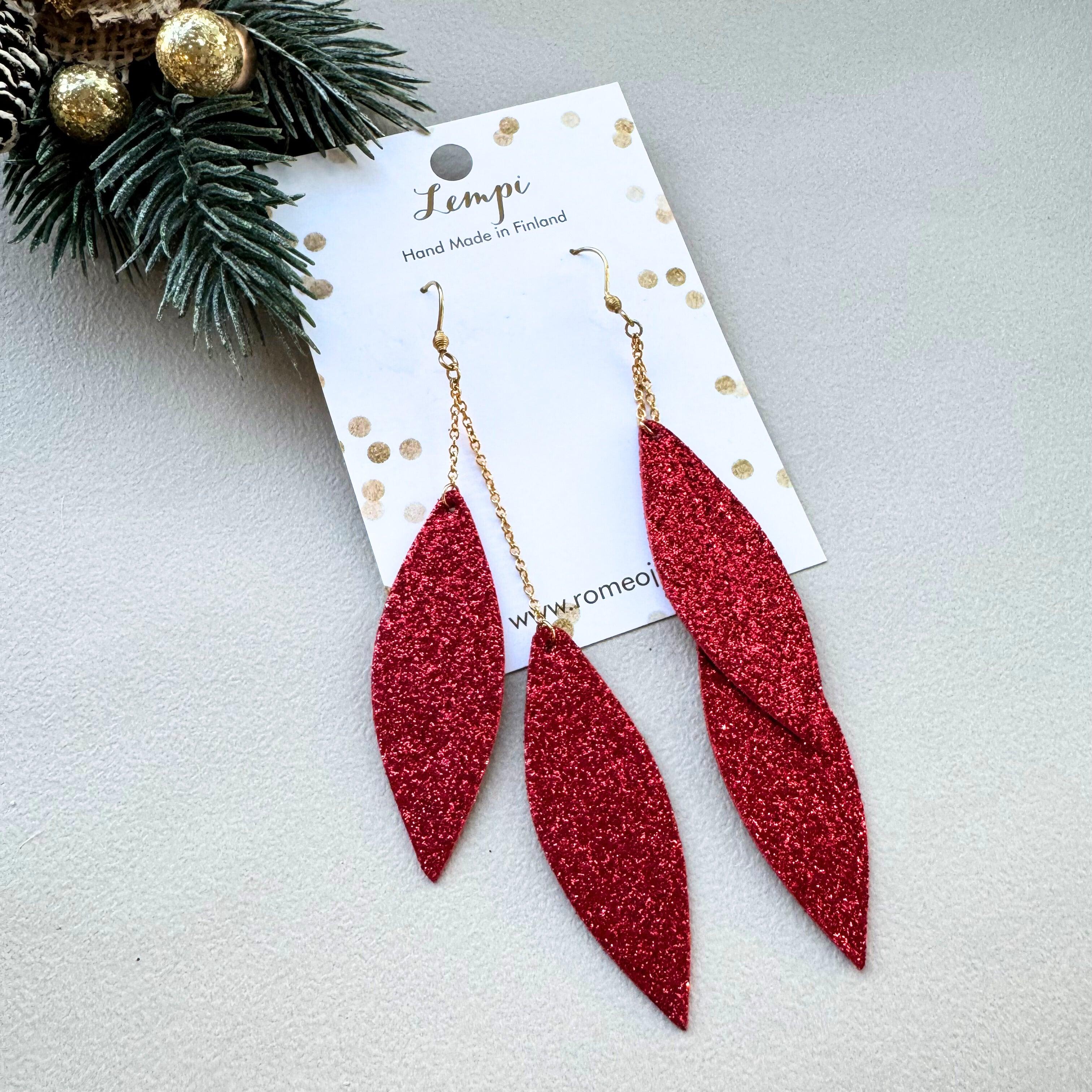 LEMPI earrings, Laura (red glitter, two-piece)