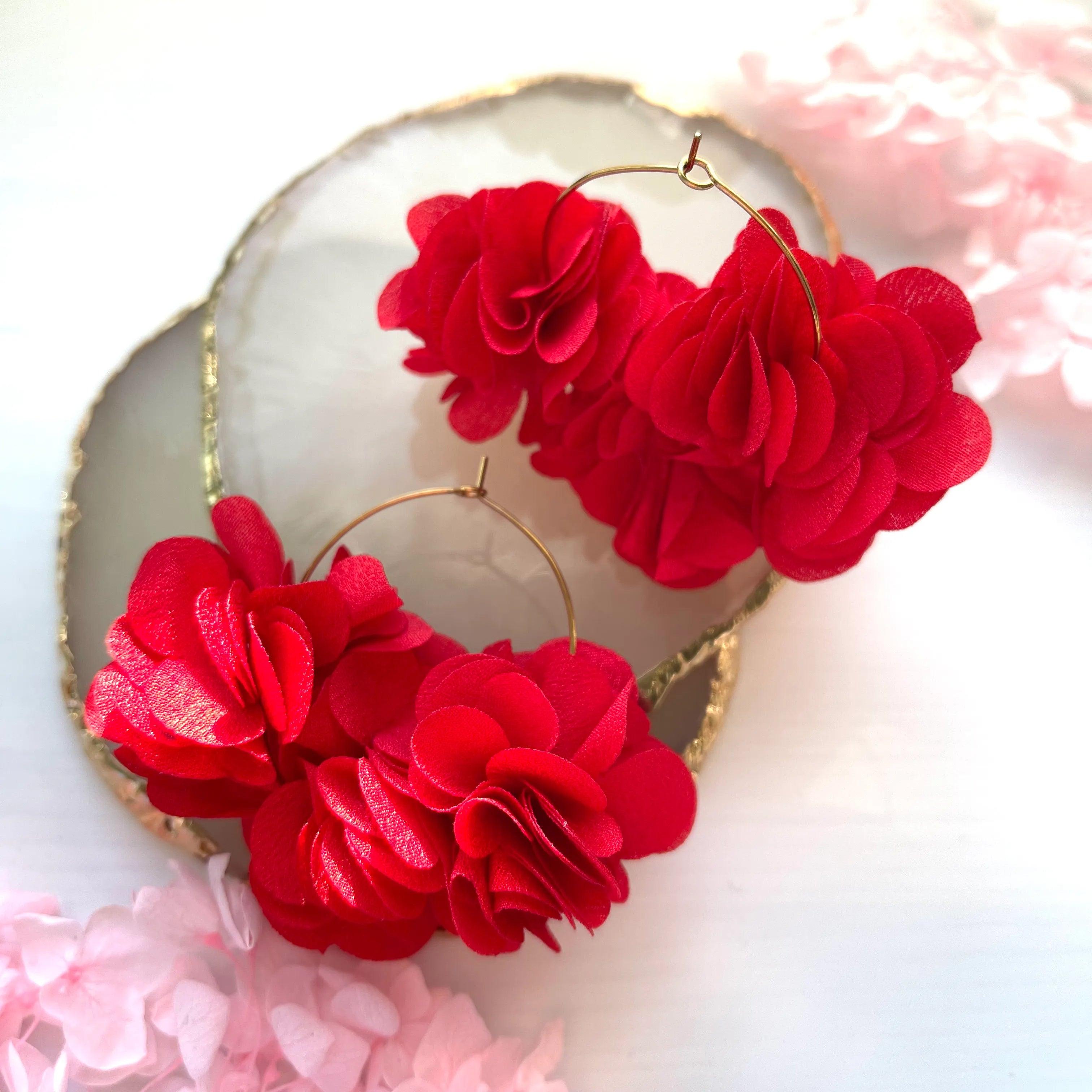 Earrings, FRENCH RIVIERA|Jasmine flower earrings (red)