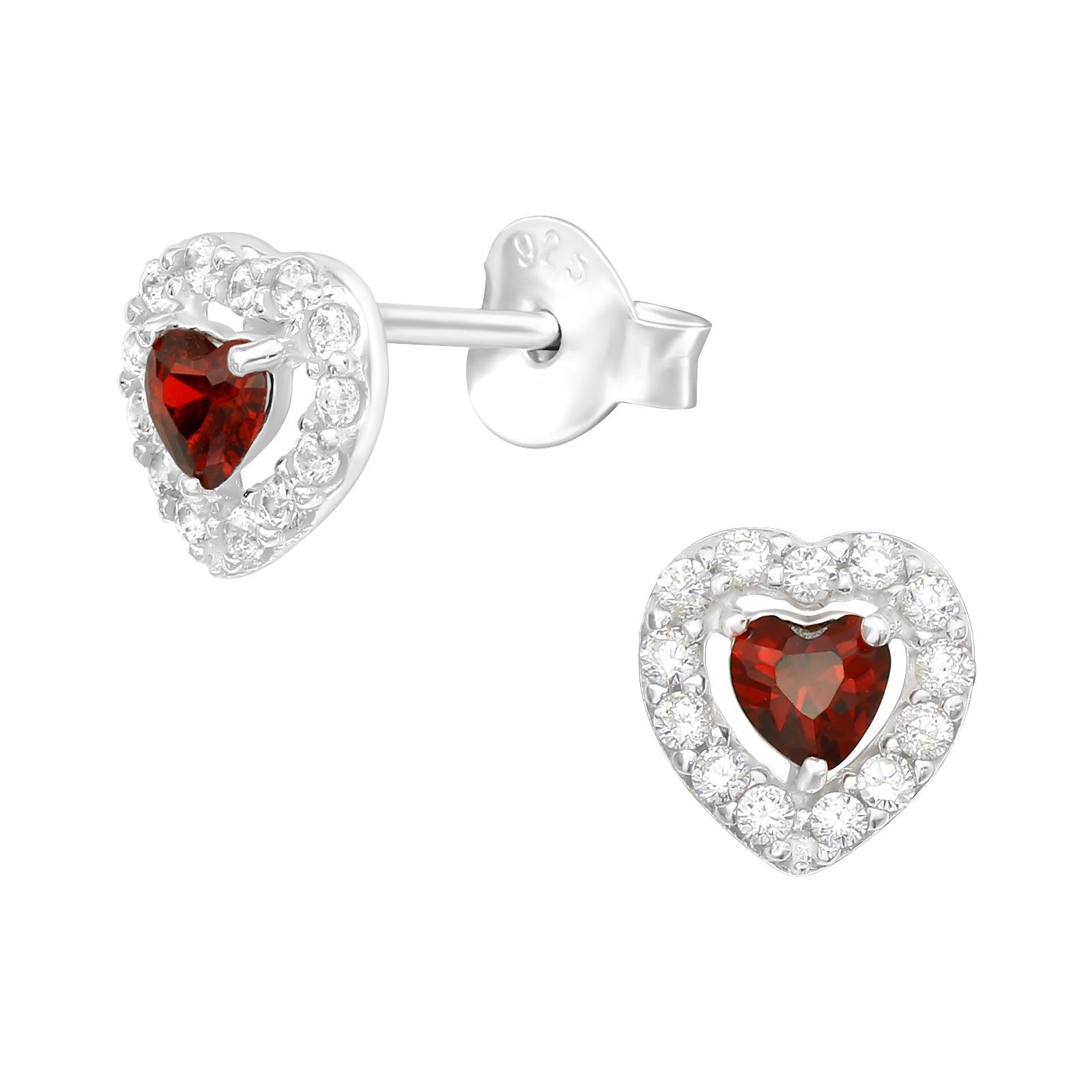 Silver buttons, Kimberly heart-shaped red crystal buttons