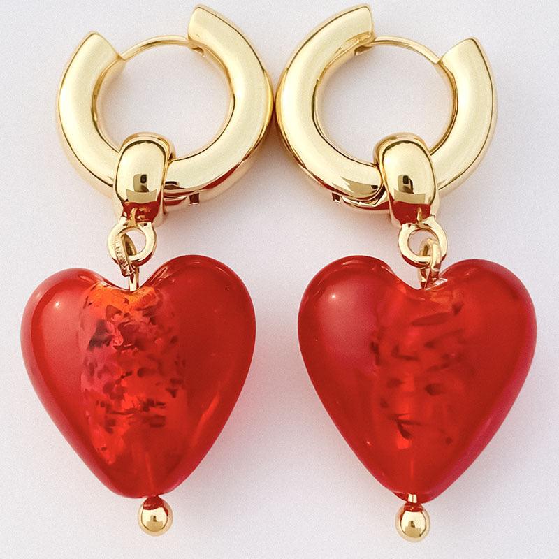 FRENCH RIVIERA | Murano Heart red glass earrings