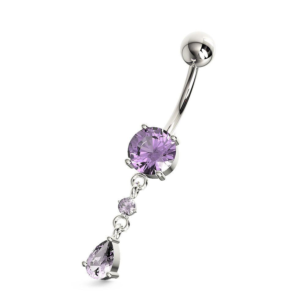 Amethyst belly button ring, Cate -purple belly button ring with natural stone