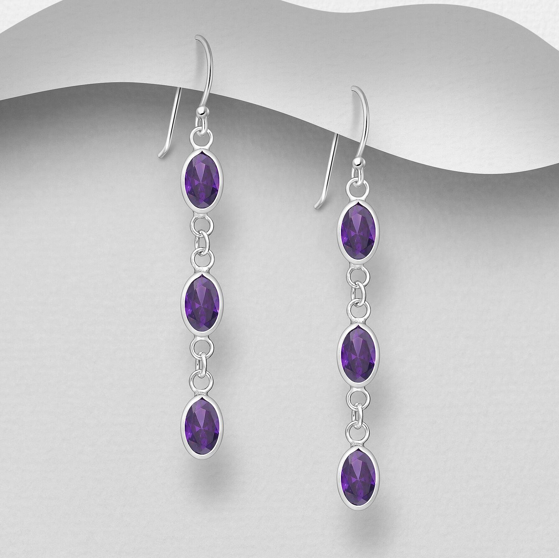 PREMIUM COLLECTION | Amelia purple dangling silver earrings 