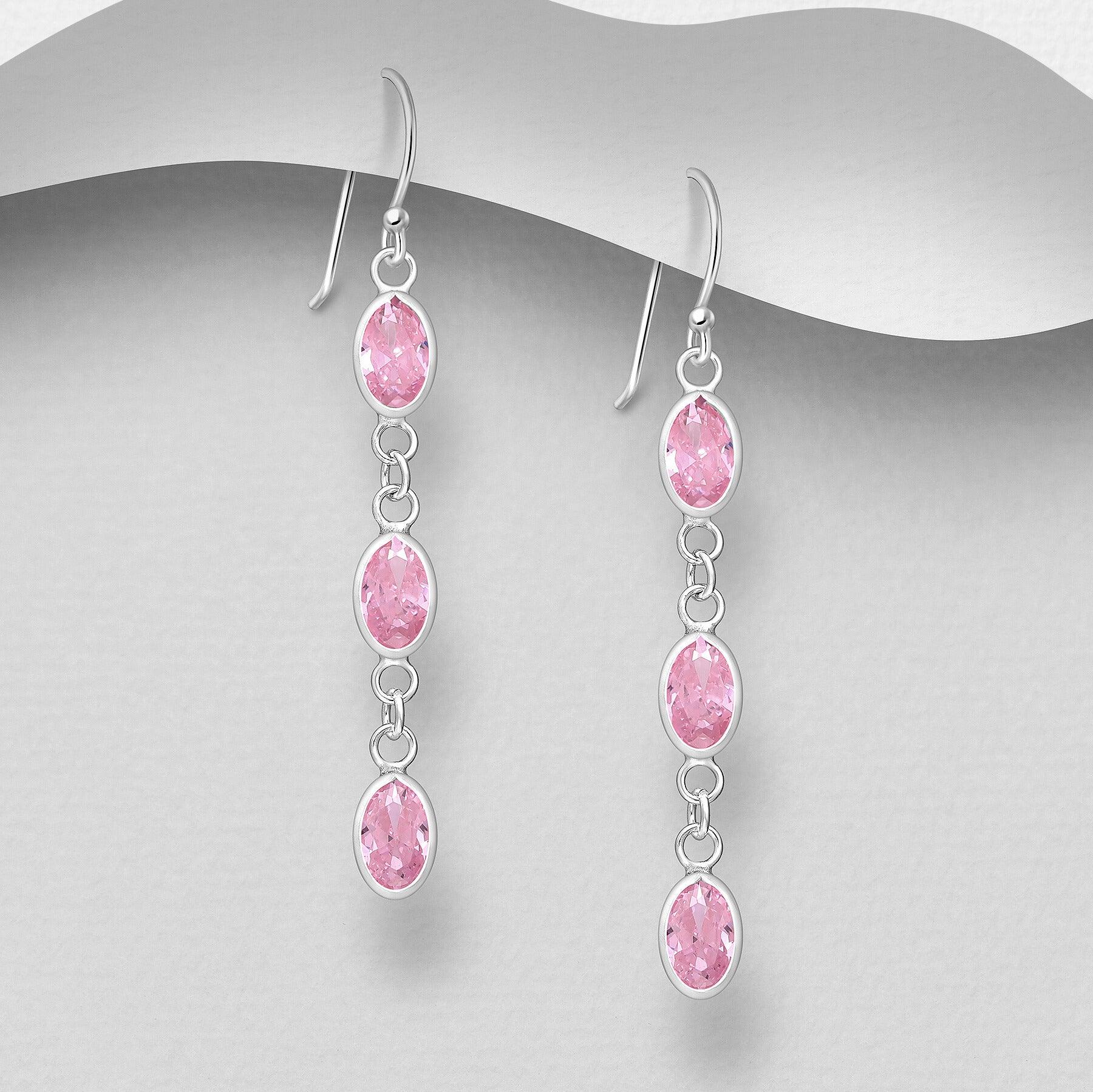 PREMIUM COLLECTION | Amelia Pink Dangle Silver Earrings 