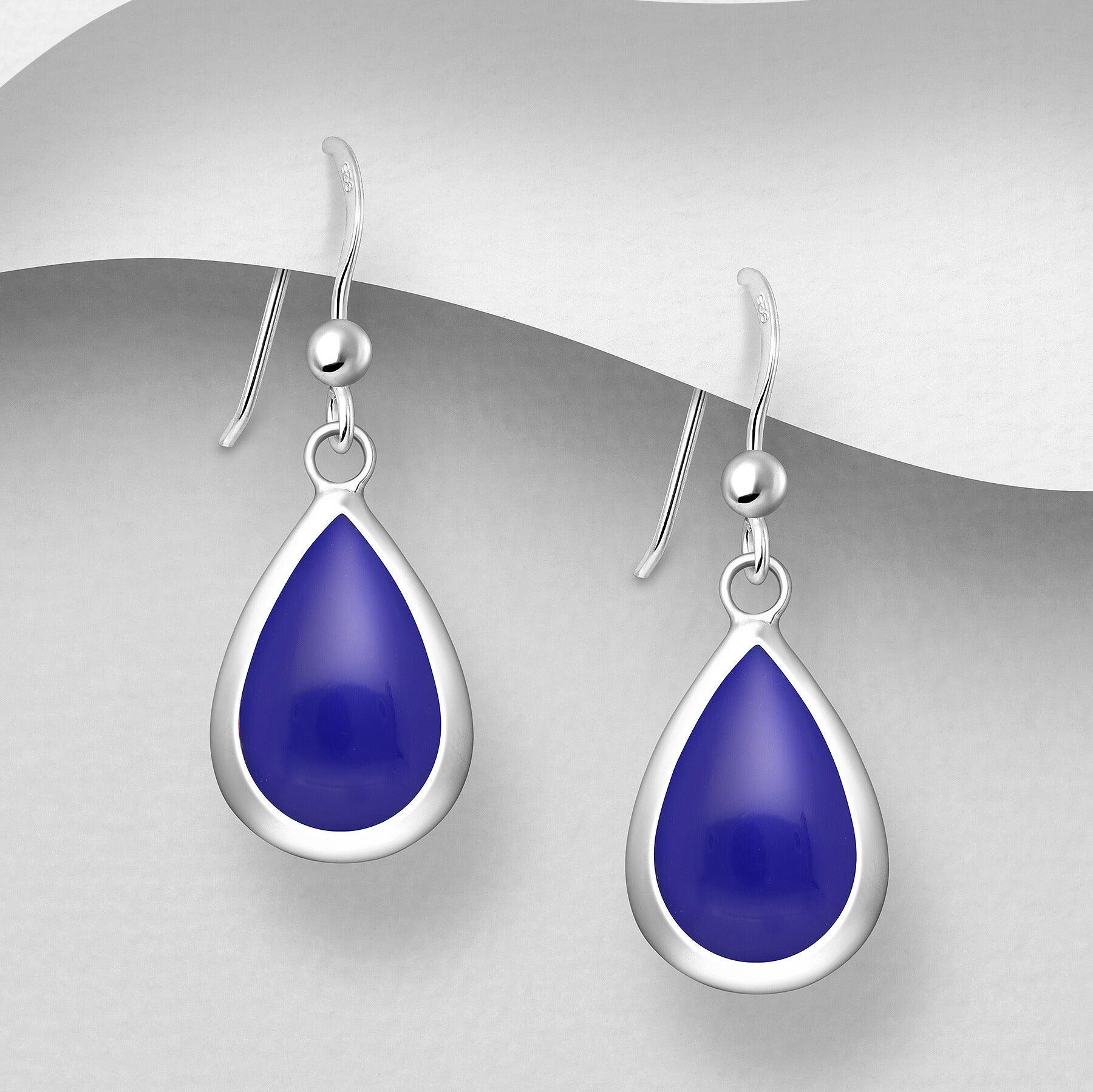 PREMIUM COLLECTION | Helene blue drop-shaped silver earrings