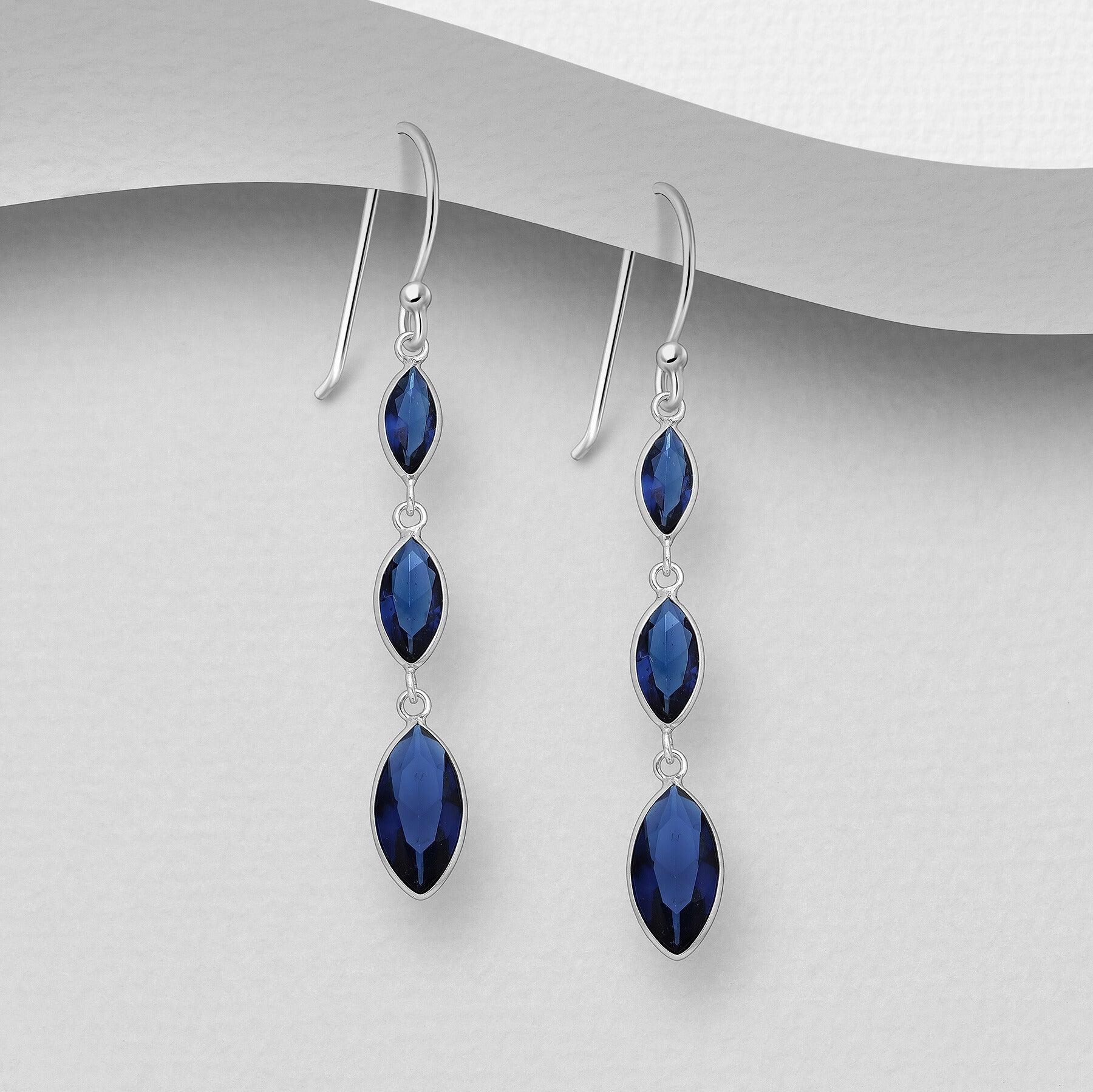 PREMIUM COLLECTION | Andrea dark blue dangling silver earrings 