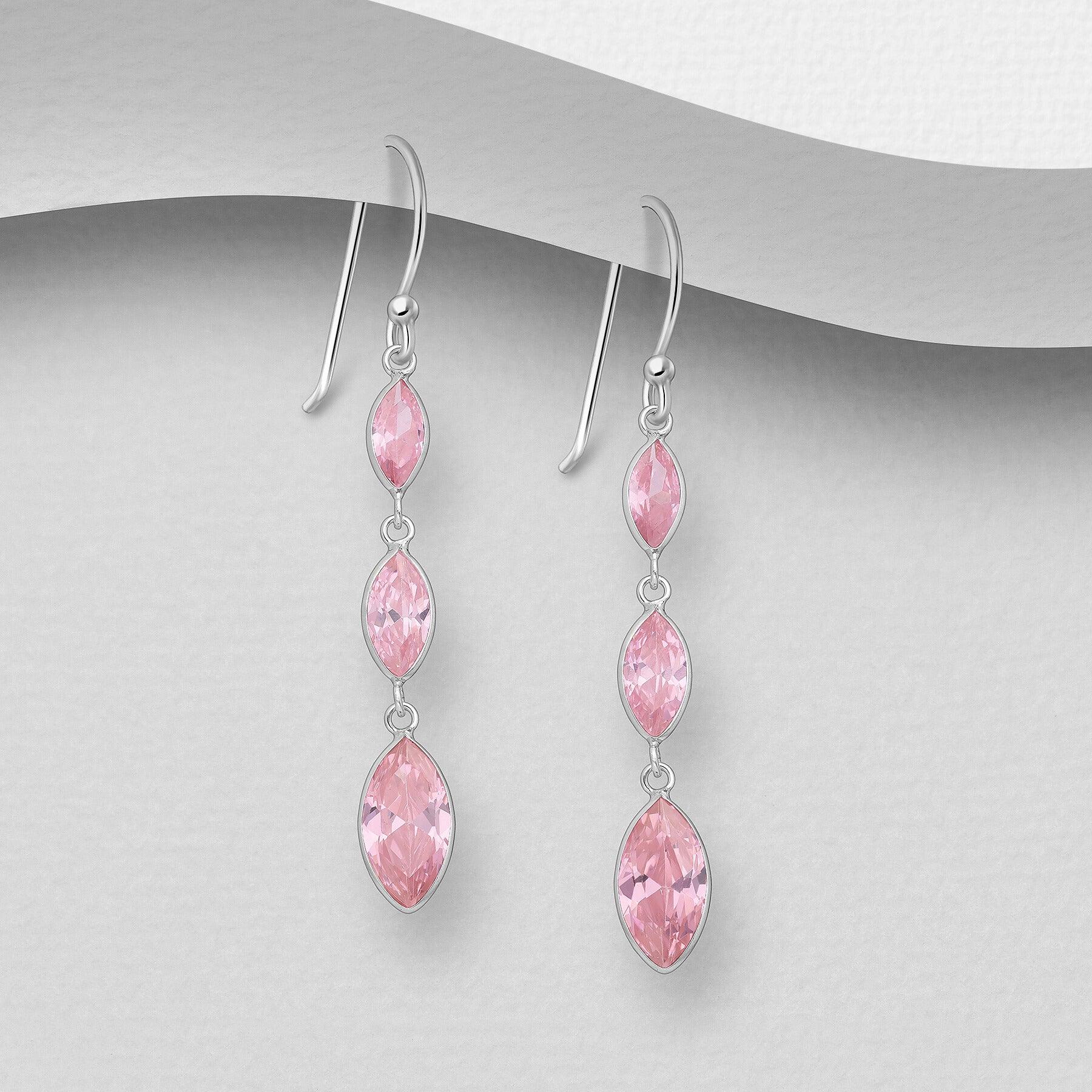 PREMIUM COLLECTION | Andrea Pink Dangle Silver Earrings 