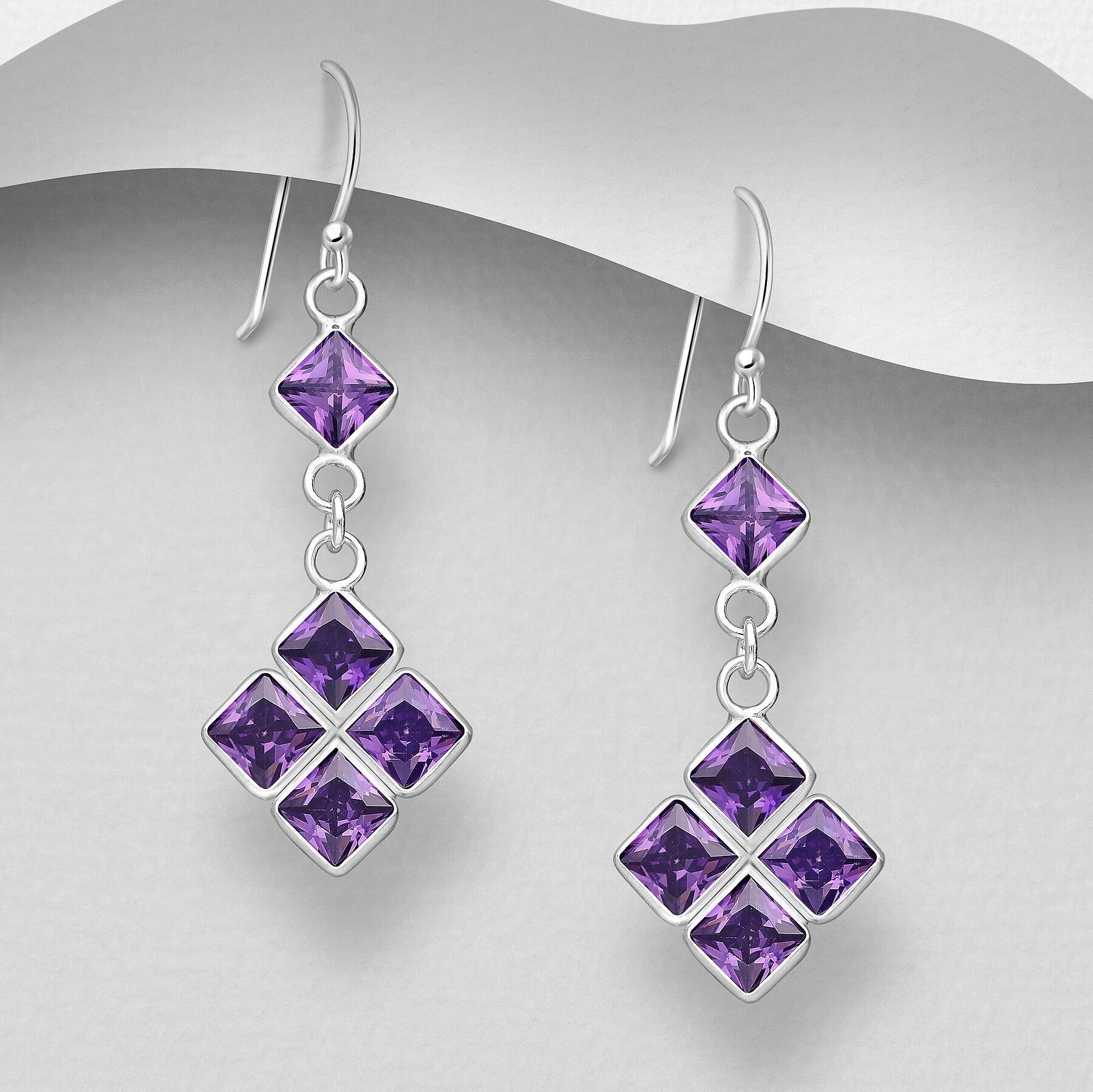 PREMIUM COLLECTION | Christa purple dangling silver earrings 