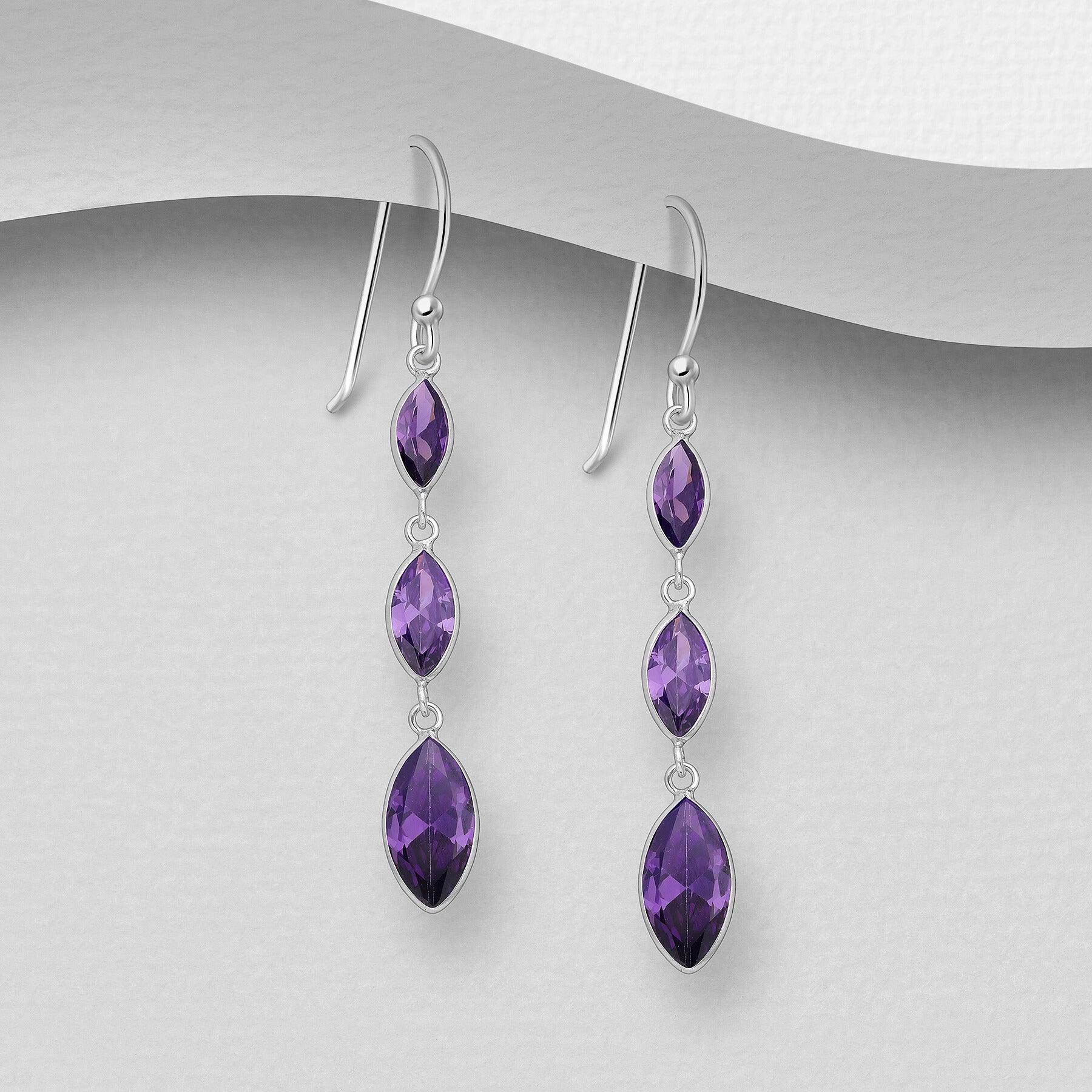 PREMIUM COLLECTION | Andrea purple dangling silver earrings 