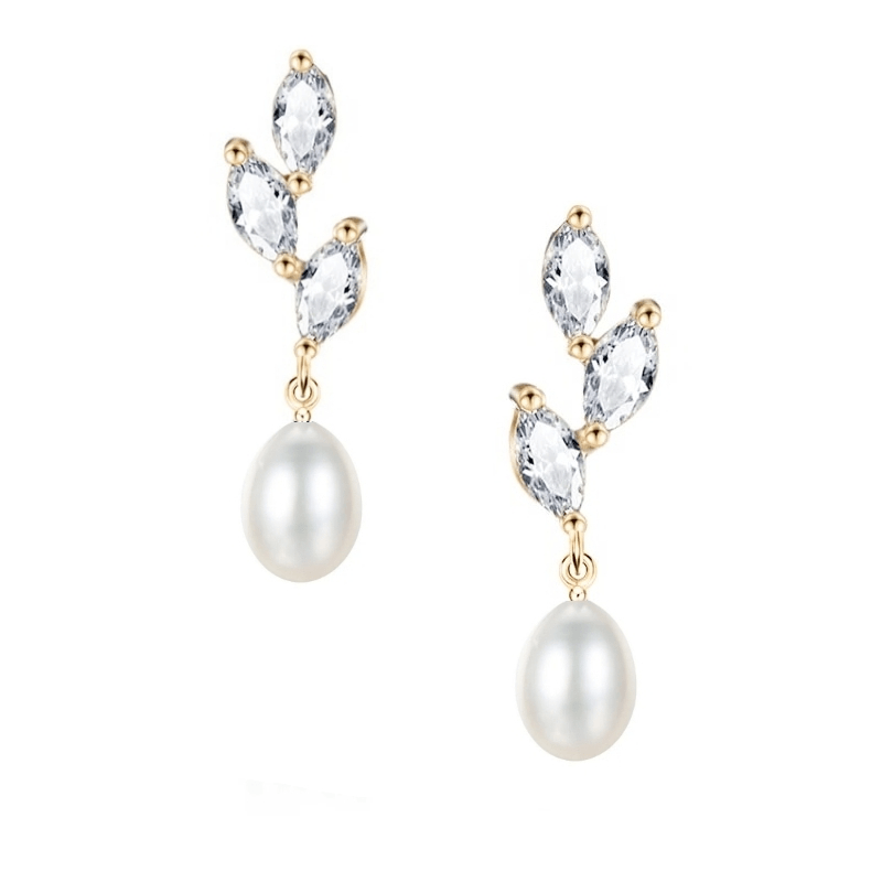 ATHENA BRIDAL | Émelie crystal-embellished pearl earrings (gold)