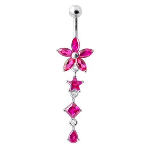 Titanium belly button ring, Jordyn ruby ​​red dangling belly button ring 