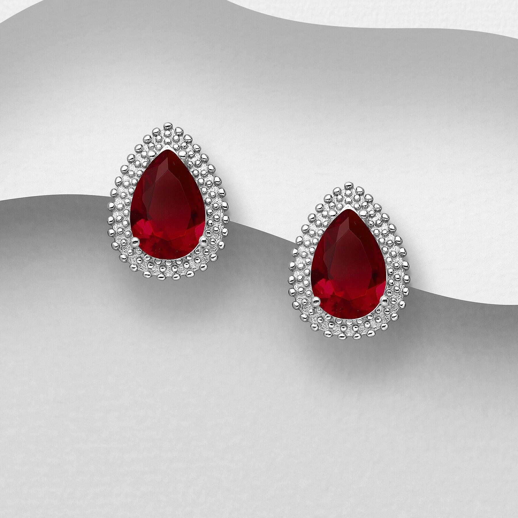 PREMIUM COLLECTION | Natalia ruby ​​red drop silver buttons