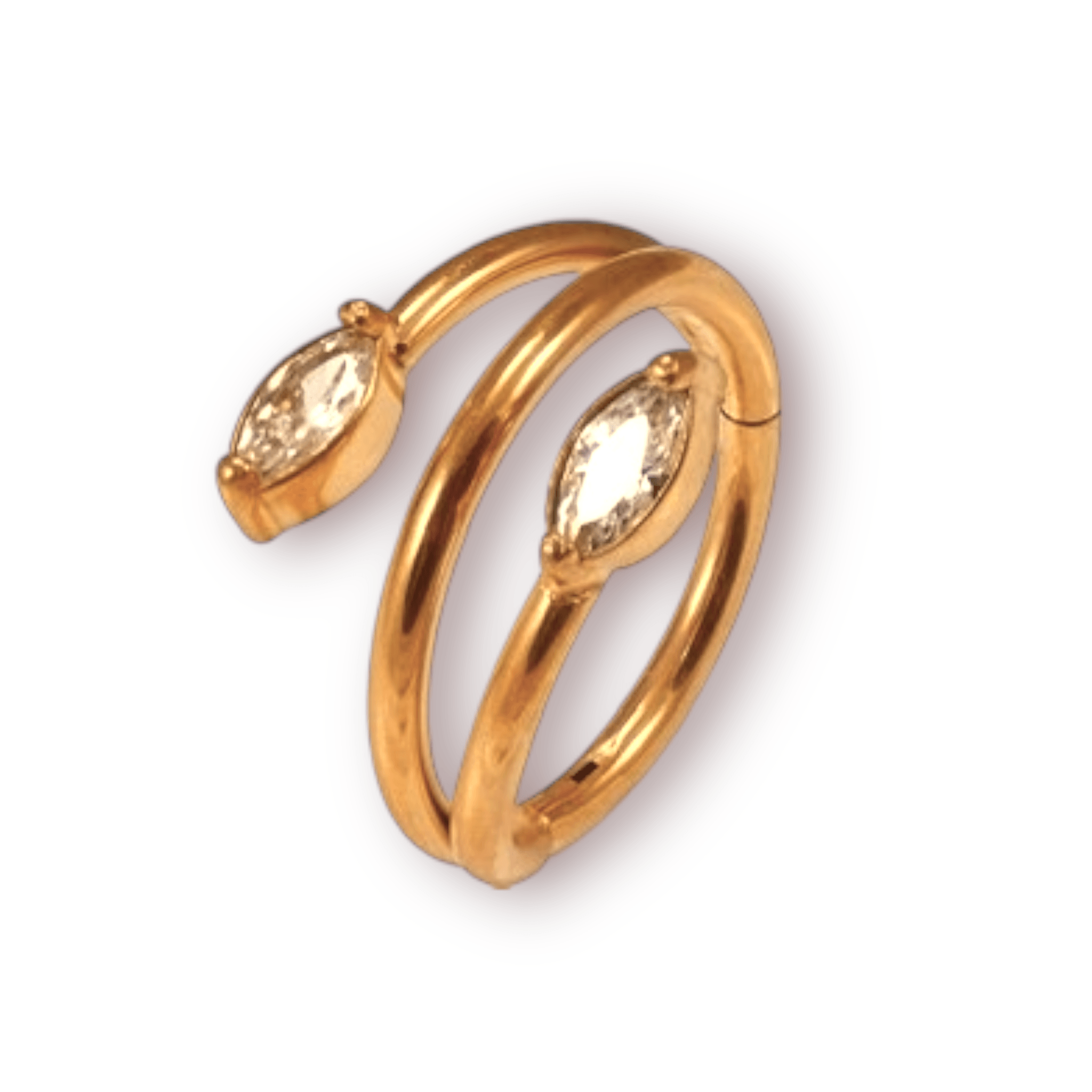 Piercing ring, Marquise Twist Rosegold CZ stone clicker