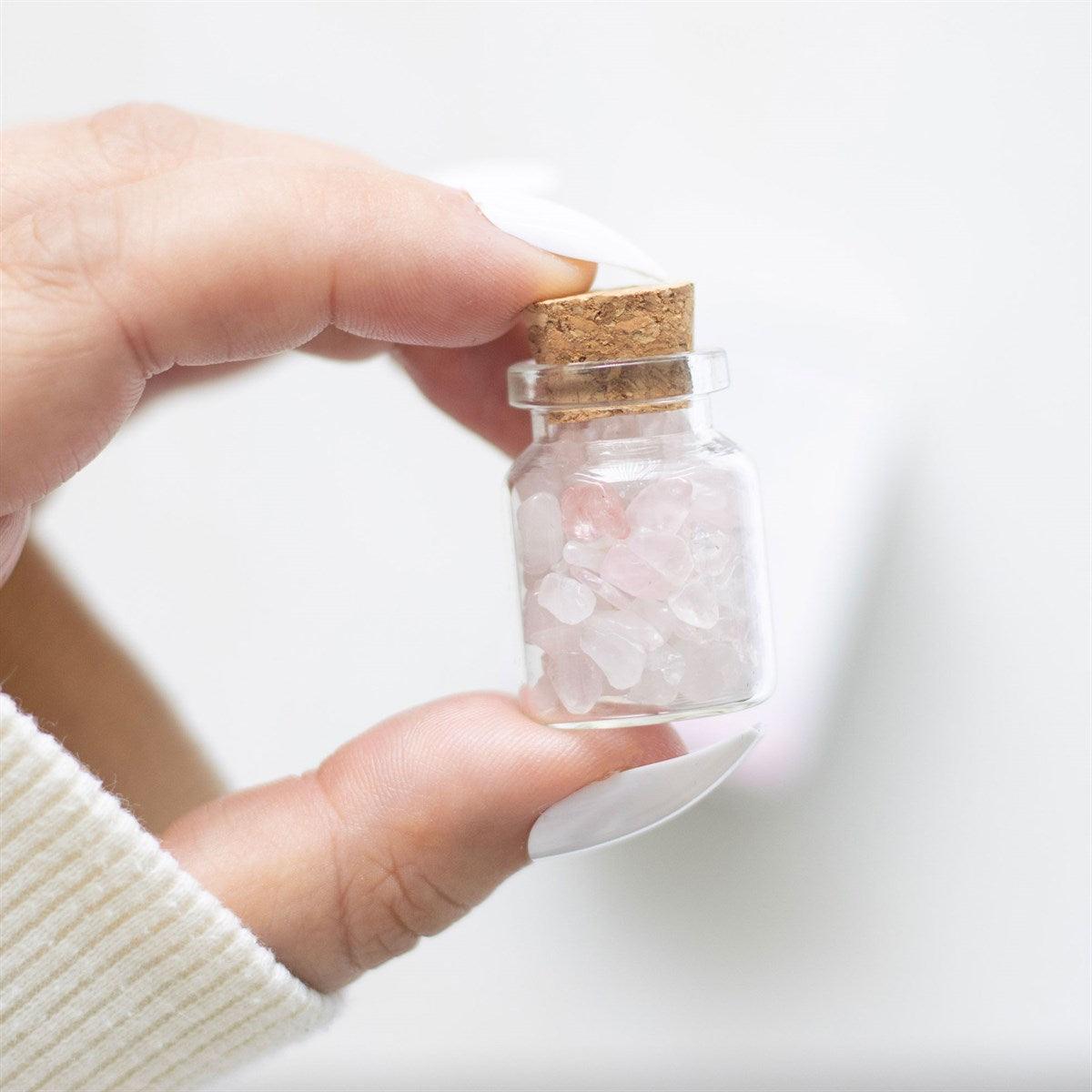 Jar of Love, Rose Quartz -rose quartz lucky stone bottle "love"