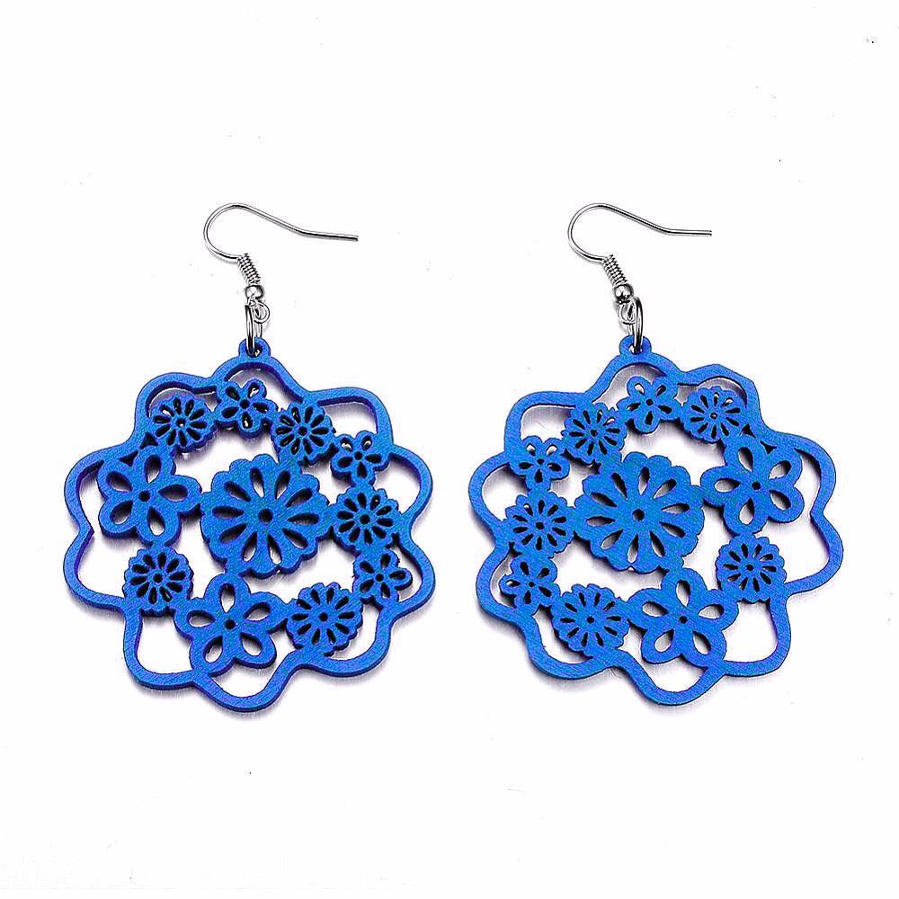 Wooden earrings, Gingerbread (blue)