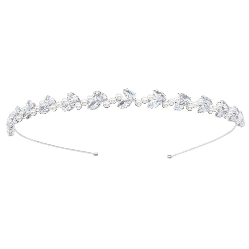 ATHENA BRIDAL, Beatrice silver party headband with pearls and crystals