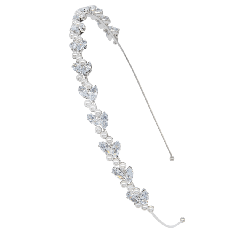 ATHENA BRIDAL, Beatrice silver party headband with pearls and crystals