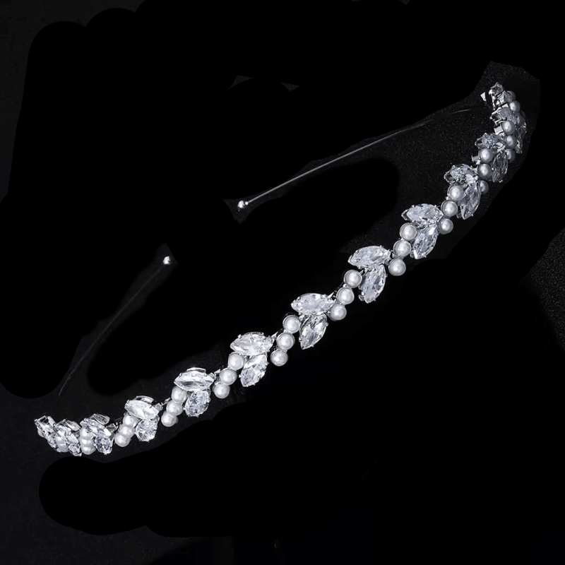 ATHENA BRIDAL, Beatrice silver party headband with pearls and crystals