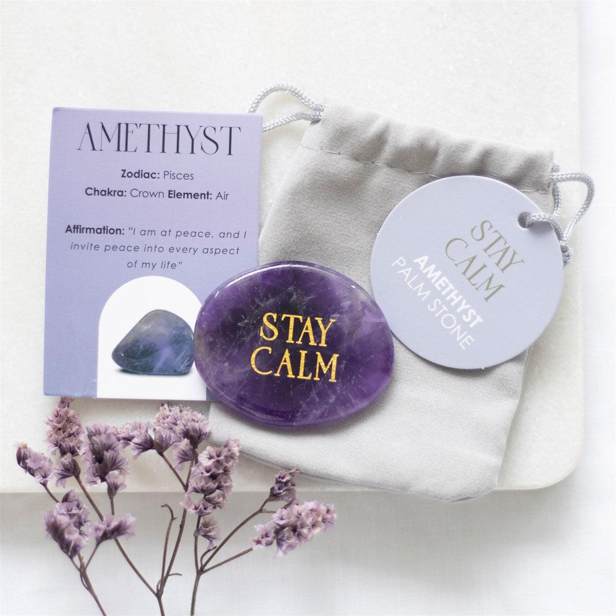 Stay Calm Amethyst - amethyst palm stone "stay calm"