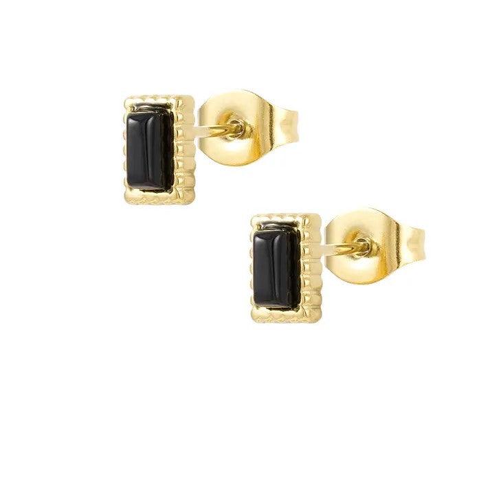 FRENCH RIVIERA | Jill Surgical Steel Natural Stone Studs (Black)