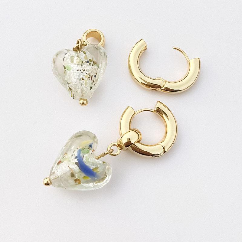 FRENCH RIVIERA | Murano Heart -golden glass heart earrings