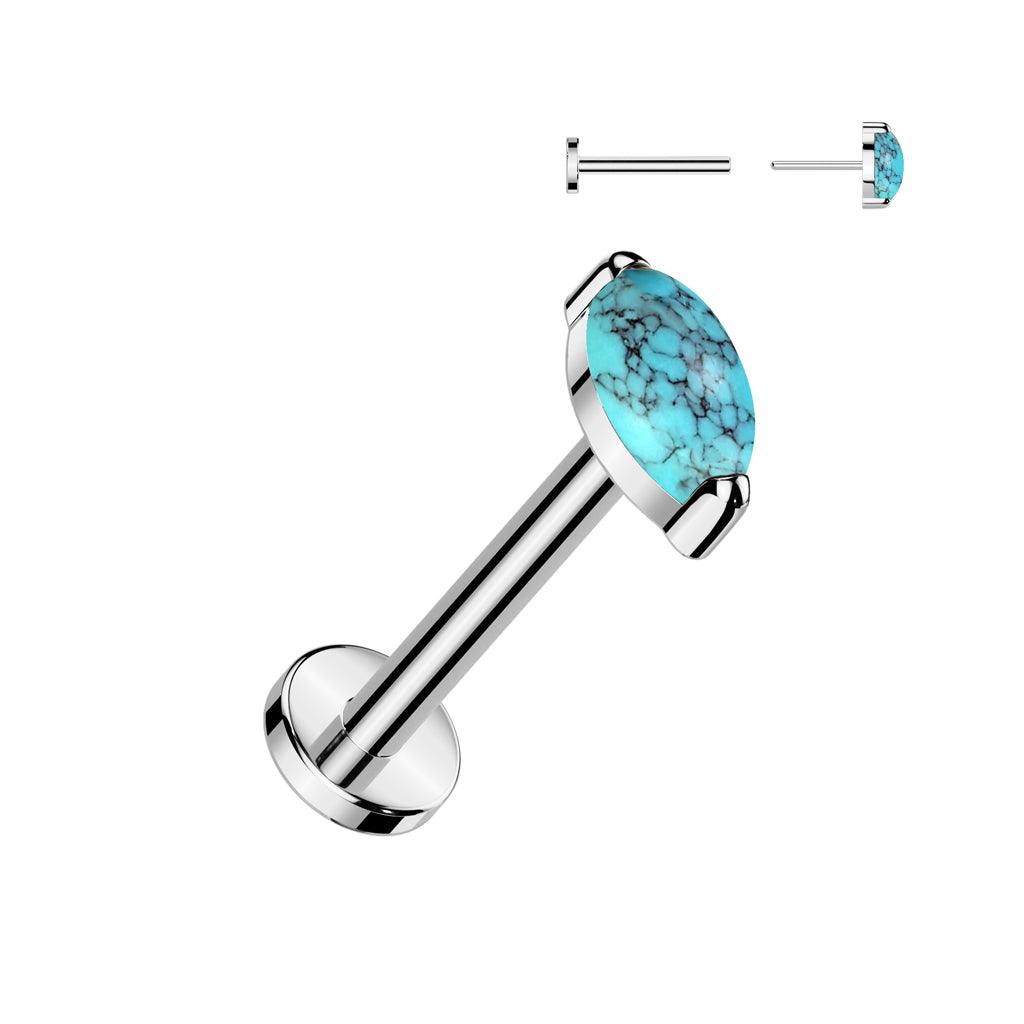 Titanium cartilage / tragus jewelry, Push In Oval turquoise titanium labret