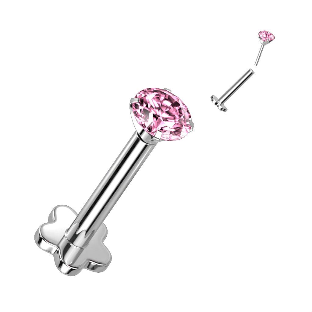 Titanium cartilage jewelry / tragus jewelry, CZ Top in Pink - push in labret