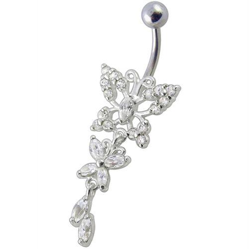 Titanium navel ring, Isla - dangling butterfly navel ring