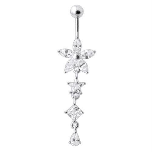 Titanium belly button ring, Jordyn -clear dangling belly button ring 