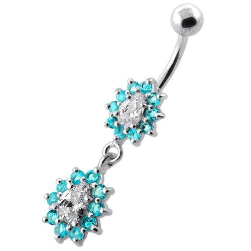 Titanium navel ring, Lucy decorated turquoise navel ring