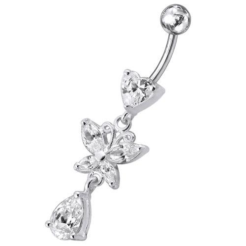 Titanium navel ring, April -clear stone butterfly navel ring