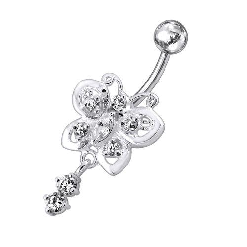 Titanium navel ring, Amelia -clear stone butterfly navel ring