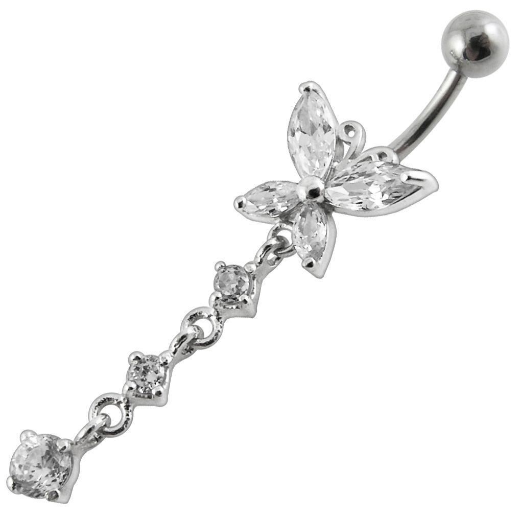 Titanium navel ring, Madison -clear stone butterfly navel ring