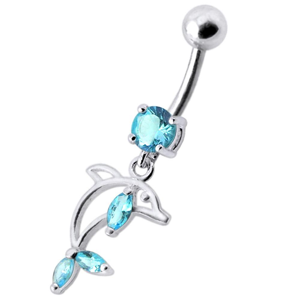 Titanium navel ring, Harper turquoise dolphin navel ring