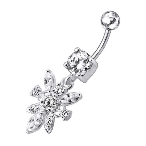 Titanium navel ring, Eliana -clear navel ring with dangling decoration