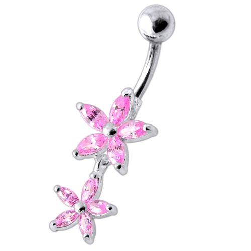 Titanium navel ring, Destiny - dainty pink flower navel ring