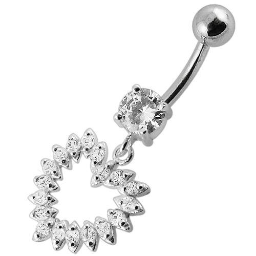 Titanium navel ring, My Girl -clear stone dangling heart navel ring