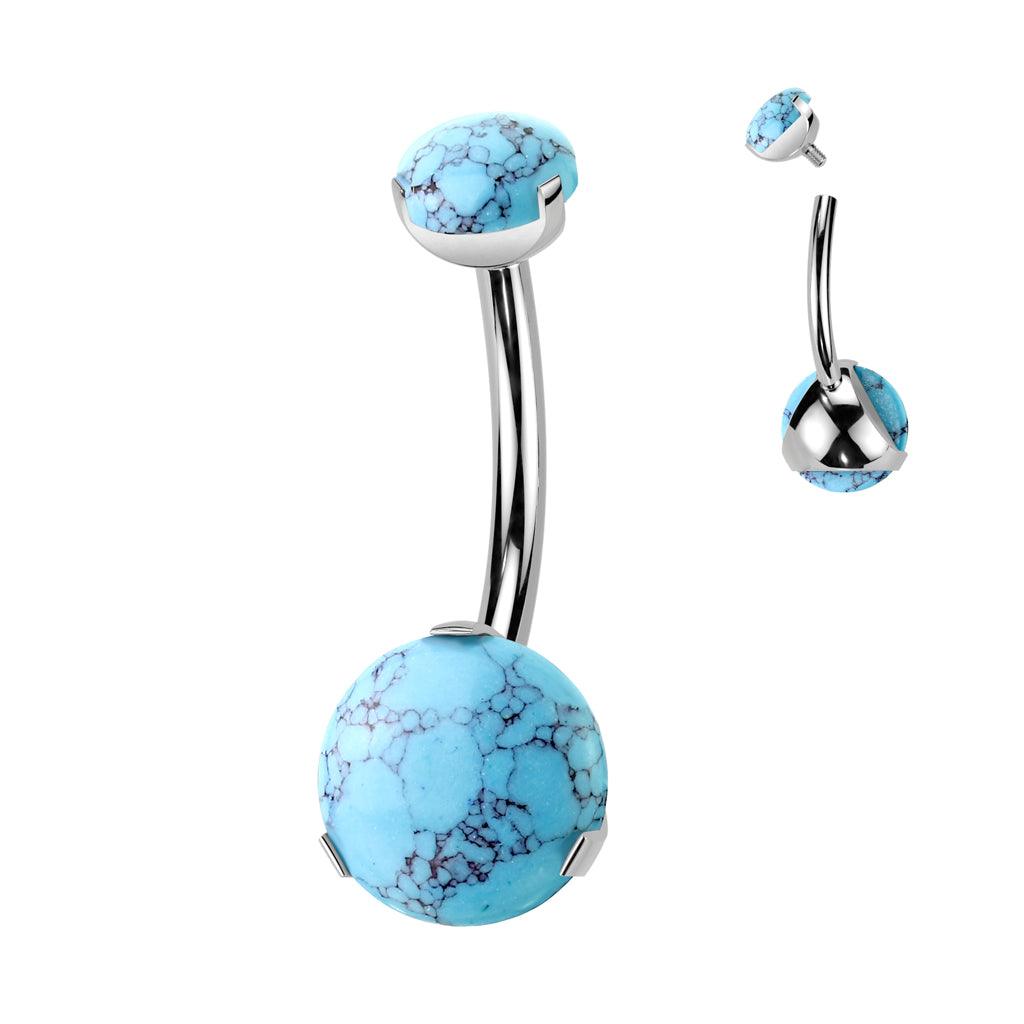 Navel ring, Titanium Prong Set Stone -turquoise round stone