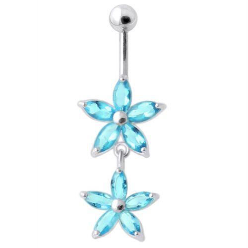 Titanium navel necklace, Kinsley turquoise dangling flower navel necklace 