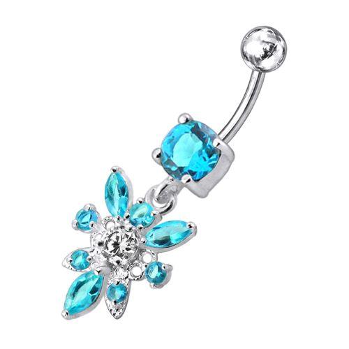 Titanium navel ring, Eliana turquoise navel ring with hanging decoration