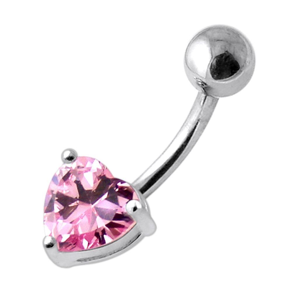 Titanium Belly Button Ring, Small Cubic Zirconia Heart Pink Belly Button Ring