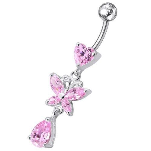 Titanium navel ring, Elena - a delicate pink butterfly navel ring